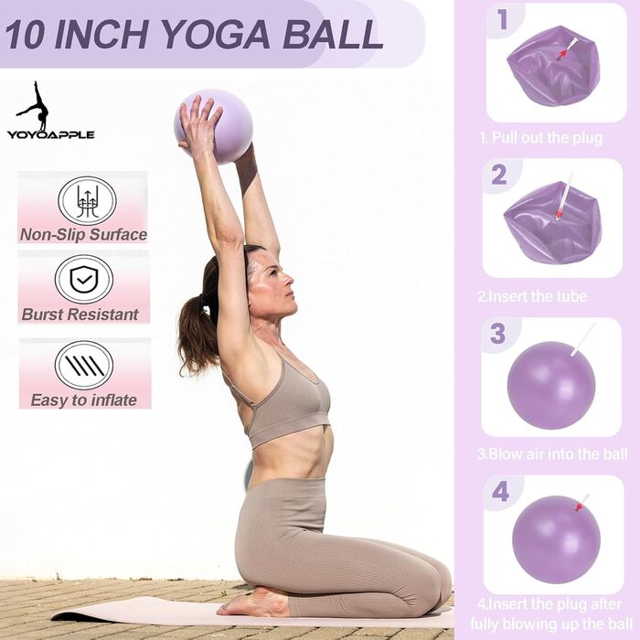 Набір для пілатесу вдома, 11-кількісний набір для пілатесу, фітнес-набір для жінок, м'яч для пілатесу та кільце, аксесуари для пілатесу (фіолетовий)