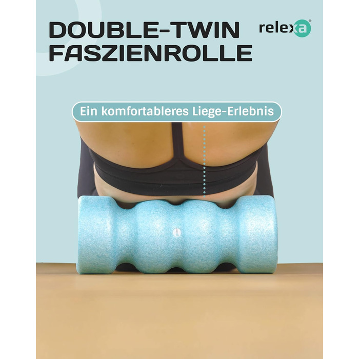 Ролик для масажу фасцій relexa Double-Twin з 4 ергономічними зонами для шиї, спини, сідниць і ніг, глибокий масаж м'язів, синій колір