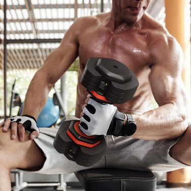 Регульовані гантелі Heynemo Double, 5-25 кг з антиковзною металевою ручкою для чоловіків та жінок, швидка зміна ваги з піддоном для домашнього спортзалу, фітнес, повне тренування тіла