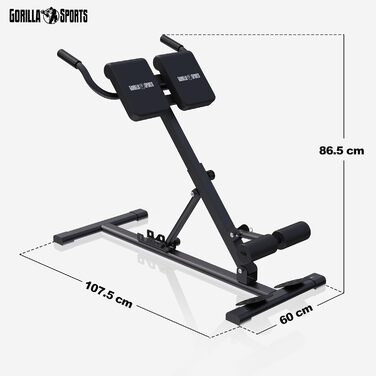 Тренування спини GORILLA SPORTS®: складаний, регульований, стабільний, до 150 кг, сталь, чорний. Гіпер-розгинач, тренажер для спини та пресу, для дому