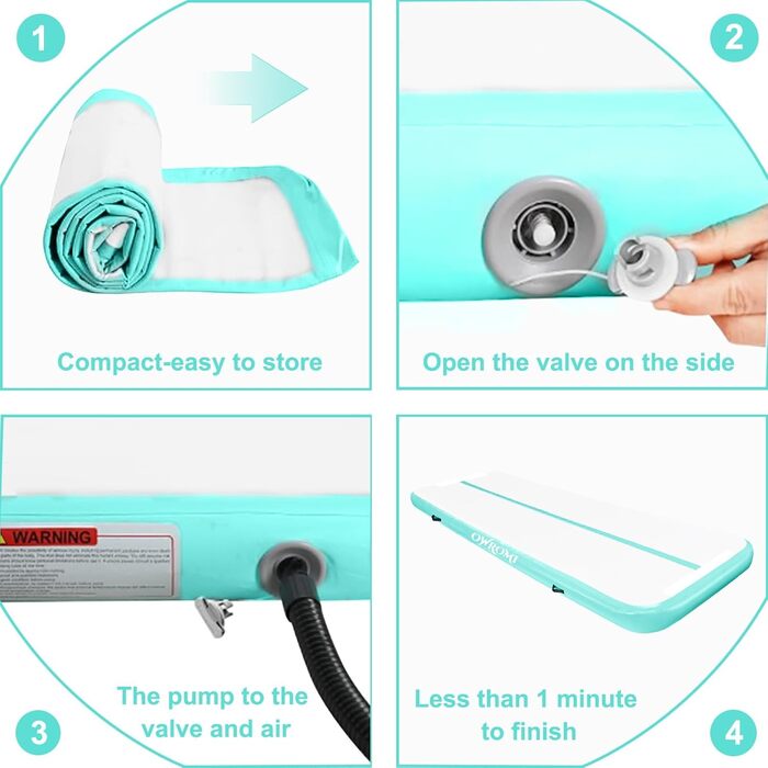 Надувний гімнастичний мат для тамблінгу з електричним насосом, 400x100x10 см, сіро-зелений