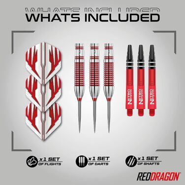 Дротики Red Dragon Reflex із вольфраму для дартсу, сталевий наконечник, з крилами та держателями