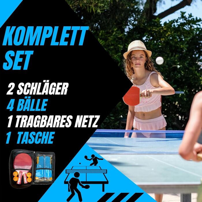 Набір для настільного тенісу з сіткою Ping Pong - 2 ракетки, 4 м'ячі, сітка, сумка