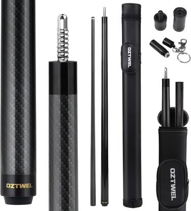 Професійний кий для більярду з карбону, 12.4 мм, 8-шарова вершина, низька відсікання, для дорослих, з професійним конусом, 3/8 x 8, чорний