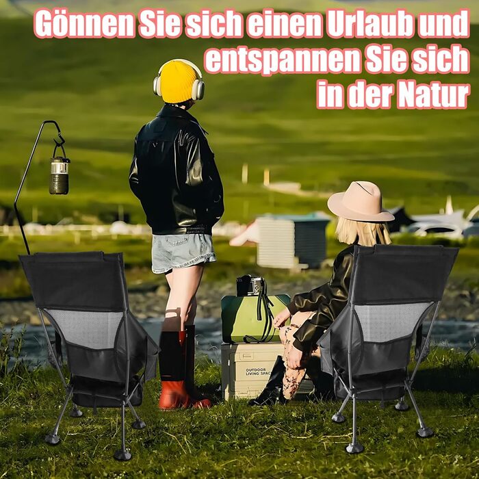 Складний туристичний стул Bindokun 120кг, ультралегкий, компактний, з кишенями та підголівником, для риболовлі та піших прогулянок (червоний)