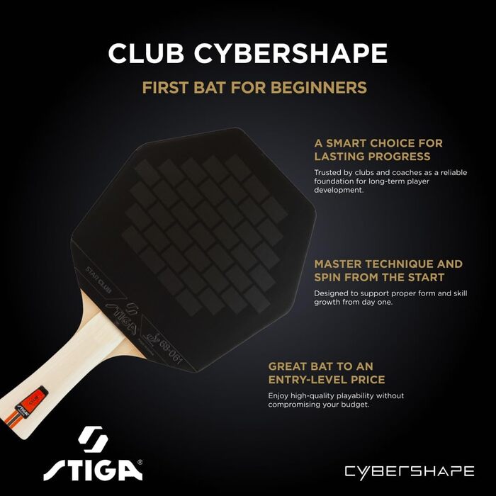 Стіга Клуб Сайбершейп - пінг-понгова ракетка для початківців, 5-шарове дерево, накладка Star Club, велика зона удару, найкраще технічне навчання з самого початку