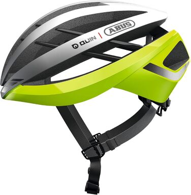 Велошолом ABUS Aventor Quin з датчиком аварій та SOS-сповіщенням, для дорослих, розмір L (57-61 см), жовтий/сріблястий, для шосейного велосипеда