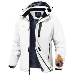 Спортивна куртка Rdruko для чоловіків: тепла зимова куртка, сноубордистська куртка з флісовою підкладкою, водонепроникна функціональна куртка для активного відпочинку та походів з капюшоном, колір білий
