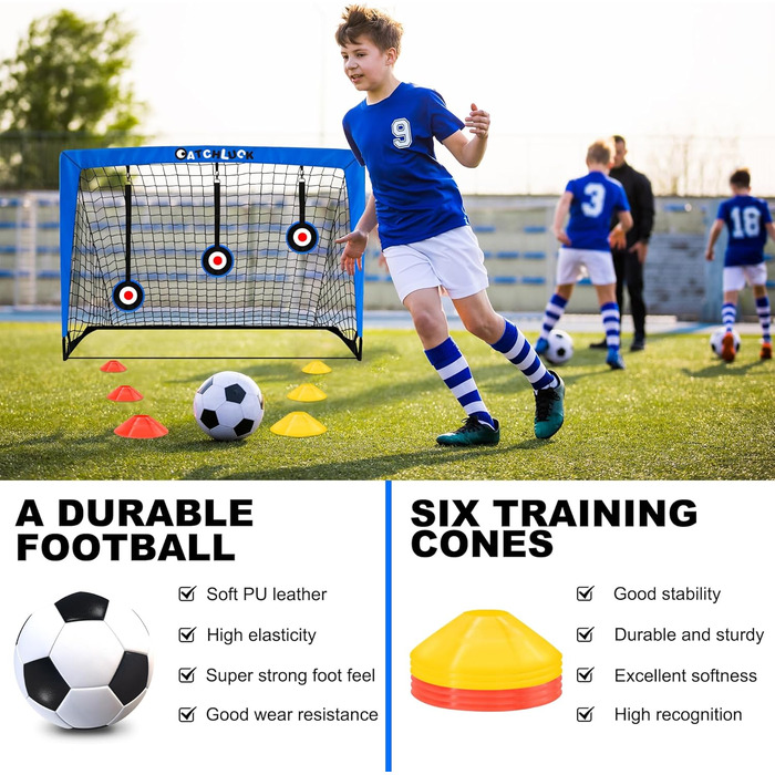 Дитячі ворота для футболу Pop Up, садові, Outdoor з мішенями, 3 цілі, 6 перешкод, з сумкою (Блакитні)