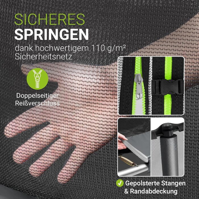 Батут Juskys SkyBounce – Ø 228/305/366 см, Outdoor, з сіткою безпеки, сходами та пружинами PowerSpring