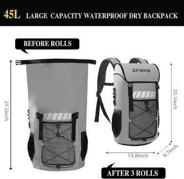 Водонепроникний рюкзак IDRYBAG для чоловіків 45L, 25L, для каякінгу та піших прогулянок, сірий