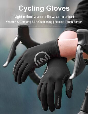 Велосипедні рукавички INBIKE зимові, чорні, для катання на велосипеді, лижах, бігу, з підкладкою для сенсорного екрану, теплі, вітронепроникні, антиковзаючі