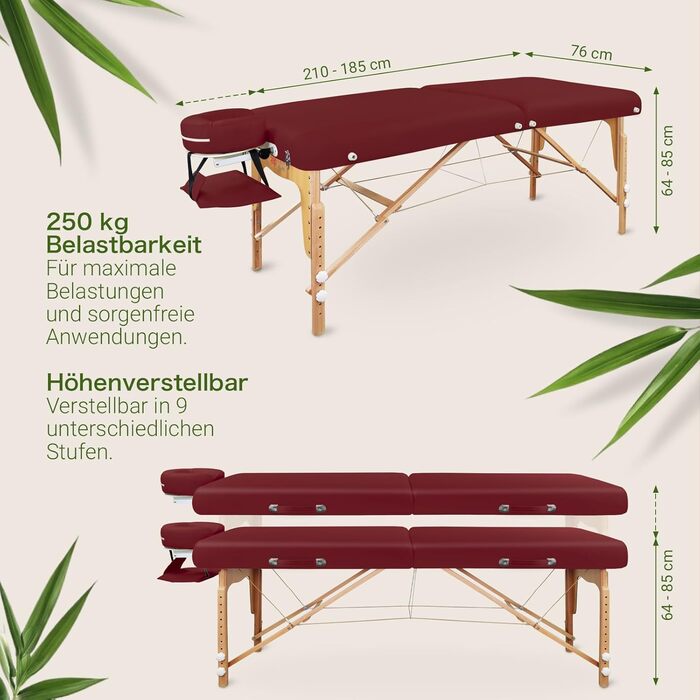 Zen – Мобільний масажний стіл Zen з круглими кутами, складний та з регулюванням висоти – масажний стіл з цільного дерева для активних стилів масажу. Масажний стіл з підголовником, підлокітниками та кишенею