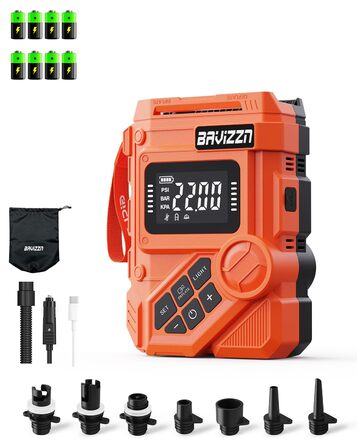 Електричний насос для SUP дошки 12V, 22 PSI, з акумулятором 59.2Wh, Type-C, 7 насадок, помаранчевий