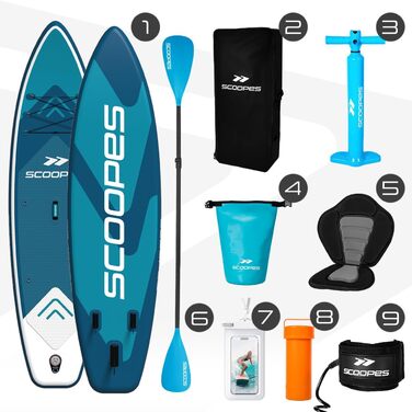 Надувний SUP дошка MalTec 320x81x15 для SUP та каякінгу, з сидінням, комплектом (насос, сумка), до 150 кг, блакитна