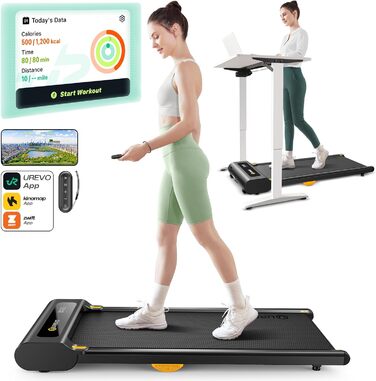 Біговий доріжки з APP, Smart Walking Pad з подвійною амортизацією, ультратонкий біговий стіл з великою зоною бігу для дому/офісу, max 120 кг з пультом дистанційного керування та LED-дисплеєм [SpaceWalk Lite] (Чорний з APP)