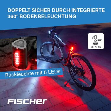 LED акумуляторний задній ліхтар Fischer Stableuchte TWIN, велосипедний, перезаряджається, IPX4, чорний