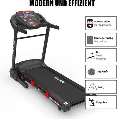 Бігова доріжка CARE FITNESS Jog Runner з регулюванням нахилу та складною конструкцією – до 18 км/год, 18 рівнів нахилу, 25 програм