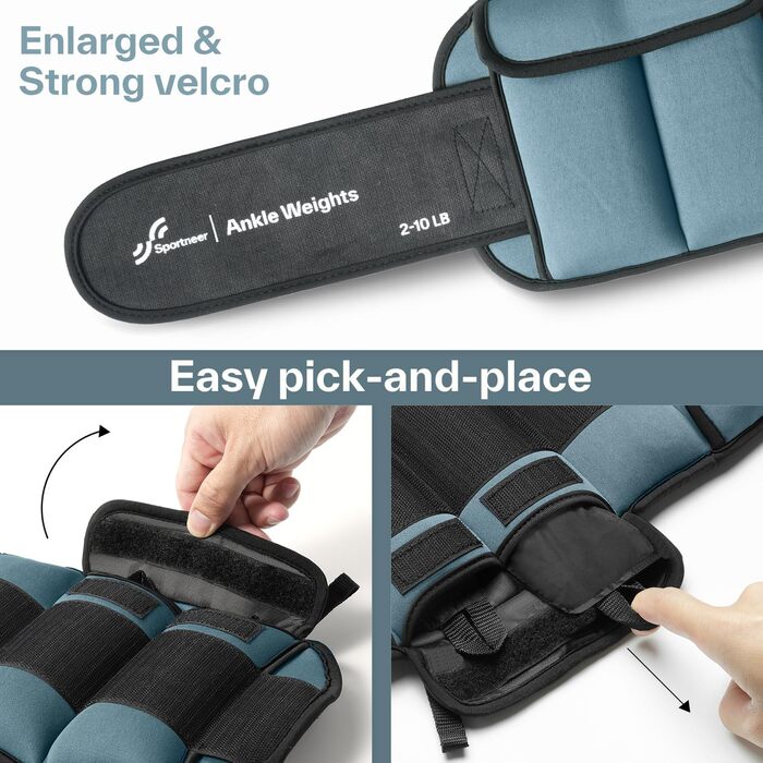 Нагрудники Sportneer з регульованою вагою 0,9-4,5 кг (на кісточку) / 1,8-9 кг (на пару), вантажні манжети для ніг та рук, армійний зелений (блакитно-сірий)