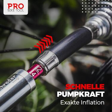 Міні-насос для велосипеда PRO BIKE TOOL з манометром - для Presta та Schrader клапанів, тиск до 6.9 Bar, легкий, з індикатором тиску, для шосейних та гірських велосипедів, титан, 22.8 x 7 x 3 см