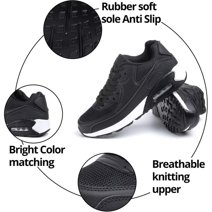 Кросівки для бігу Hitmars для чоловіків та жінок. З шнурівкою, повітряною подушкою, антиковзаючою підошвою, легкі, комфортні. Розміри EU36-EU47 (42 EU, чорно-білі)