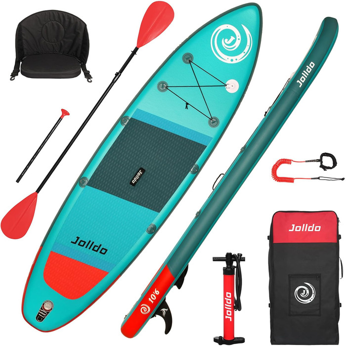 Надувна SUP-дошка Jolldo 320 см з веслом, насосом, рюкзаком, лейшою, водонепроникним кейсом і ремкомплектом, деревне забарвлення