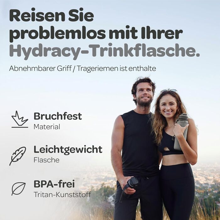 Пляшка для води Hydracy з фруктовим вставкою, 1 л, BPA-free, з часовою розміткою, герметична спортивна пляшка без конденсату для спорту та активного відпочинку