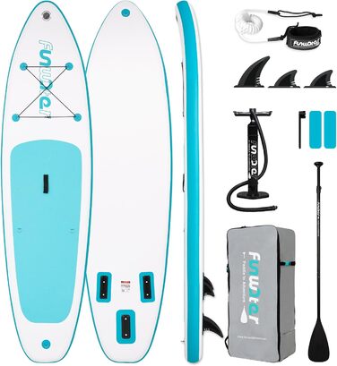 Надувний SUP Борд FunWater 320CM – Комплект для Сапбордингу: Весло, Рюкзак, 3 Ласти, Насос, Леєра. Підходить для початківців та досвідчених. 10' 6 – Оранжевий/Білий