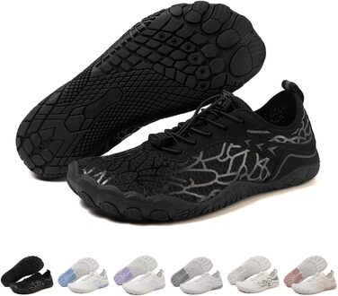 Жіночі босижні тапки, водяні черевики з п'ятипалою підошвою, антиковзаюча поверхня, швидковисихаюча дренажна система, легкі босижні черевики для багатоцільових активностей, біло-блакитні, розміри 36-47 EU (чорно-сірі 811, 41 EU)