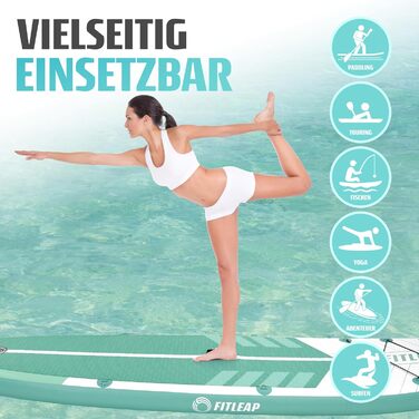 Надувний SUP Борд Fitleap Premium Stand Up Paddle Board - Комплект з насосом, веслом та рюкзаком. Ідеально для початківців та професіоналів, для йоги, серфінгу та водного спорту. (Зелений в смужку, 1 особа)
