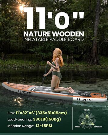 Надувна SUP-дошка для дорослих, 335 см, комплект: весло, рюкзак, спіральний трос, преміум якість, до 200 кг, для серфінгу та веслування