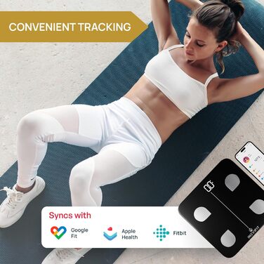 INEVIFIT Розумна ваги-аналізатор жиру, цифрова Bluetooth вага для ванної, вимірює вагу, жир, вісцеральний жир і кісткову масу, чорна