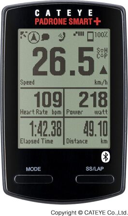 Велокомп’ютер Cateye Padrone Smart+ CC-SC100B, чорний, компактний