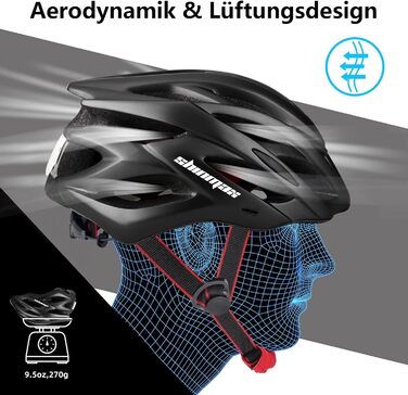 Велосипедний шолом Shinmax з візором і LED-світлом, універсальний для чоловіків і жінок, MTB/шосейний, знімний, чорний, розмір 57-62 см