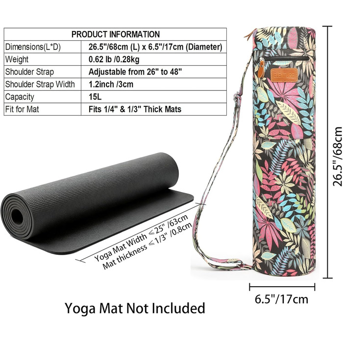 Сумка для йога-килимка Yogamatten-Tasche з плечовим ременем та кишенями, унісекс, кольорові листя