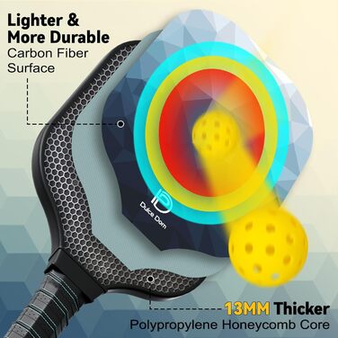 Набір піклбол-ракетки DULCE DOM (2/4 шт.) з м'ячами та сумкою, схвалено USAPA, скловолокно/вуглеволокно, для гри в приміщенні та на вулиці