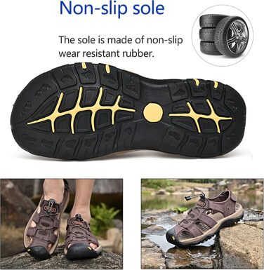 Чоловічі сандалі з натуральної шкіри для пляжу, піших прогулянок та активного відпочинку. Легкі, дихаючі сандалі для літа та риболовлі (46 EU, Коричневий/Червоний)