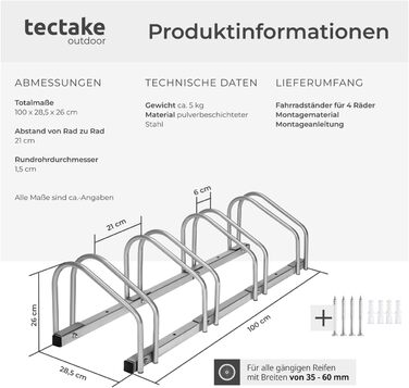 Підставка для велосипедів Tectake® - 4 шт. для гаража, підлоги або стіни