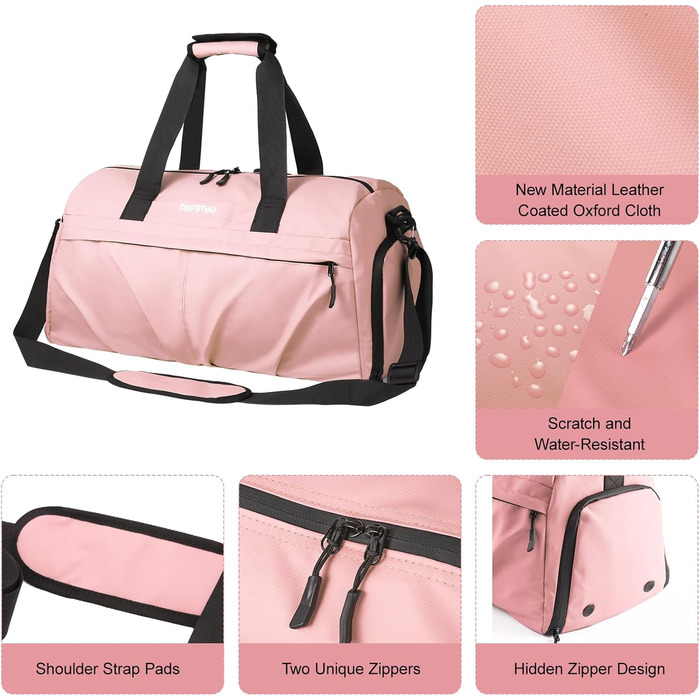Спортивна сумка для жінок та чоловіків, жорсткий матеріал, дорожня сумка з відділенням для взуття, 2 вентиляційних отвори та мокре відділення, водонепроникна сумка-вікендер, спортивна/плавальна/сауна сумка (Зелений) (Рожевий)