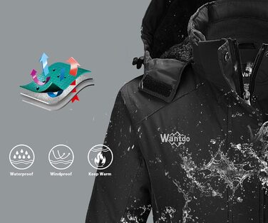 Жіноча зимова куртка Wantdo для катання на лижах, сноуборді та активного відпочинку на природі. Тепла флісова підкладка, водонепроникний вітрозахисний капюшон, куртка з підкладкою, колір чорний (M)