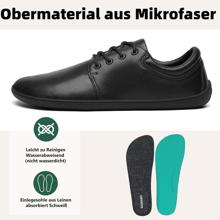 Чоловічі тапочки-балетки Saguaro Noble II - легкі, з широкою переднячкою та Zero-Drop підошвою, розмір 36-48 (Чорний, 47 EU Weit)