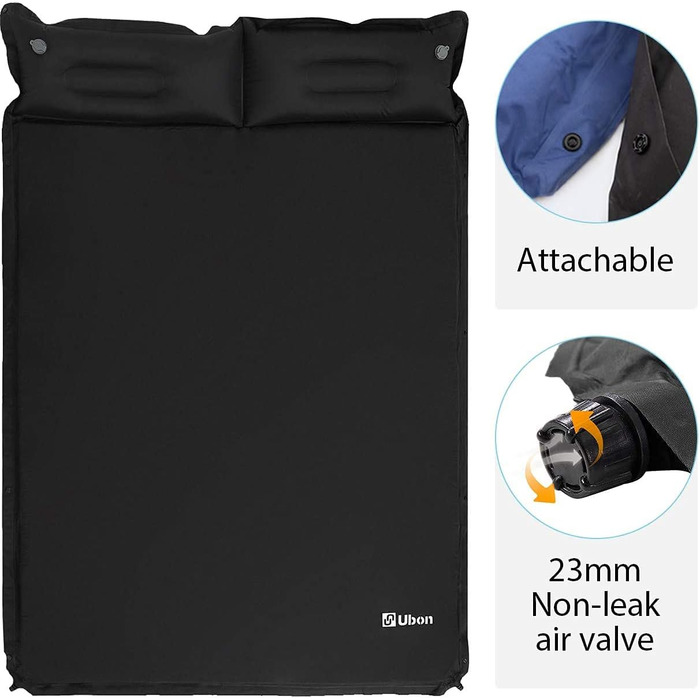 Надувна ізольована спальна матрац Ubon для 2 осіб, 3.6 см, чорний