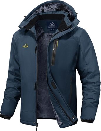 Куртка Rdruko для чоловіків: зимова, для сноуборду, тепла флісова, водонепроникна, функціональна, з капюшоном, біла (M, Denim Blue)