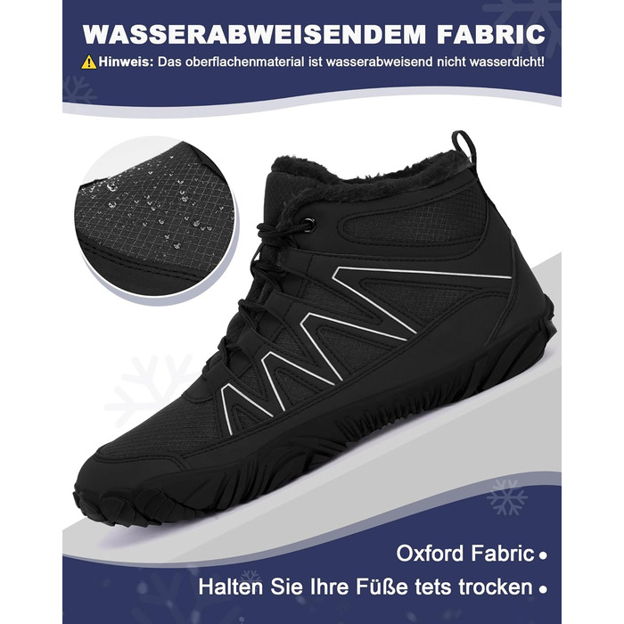 Зимові шкарпетки-черевики Ruyi для жінок та чоловіків, тепла підкладка, водонепроникні, для трейлраннінгу, комфортні зимові черевики з широкою передньою частиною, чорний, 42 EU