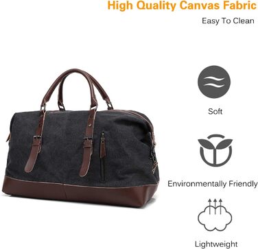 Спортивна сумка для подорожей FANDARE: універсальна дорожня сумка-вікенд з канвасу для жінок та чоловіків, сумка для залу, кемпінгу та пляжу (Чорна)
