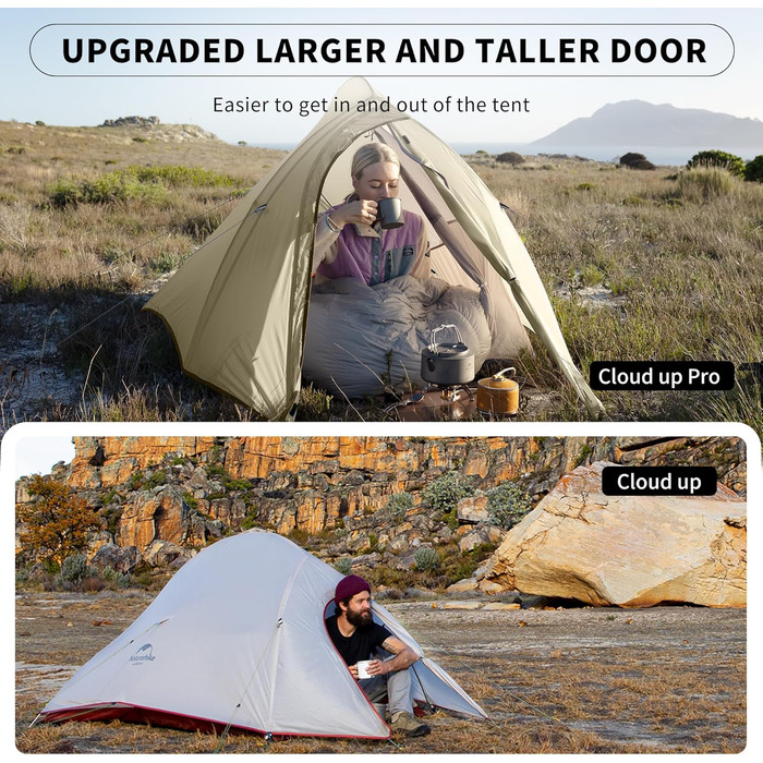 Намет Naturehike Cloud Up Pro 2 особи, легкий туристичний намет для кемпінгу, вітро- та водонепроникний, колір хакі