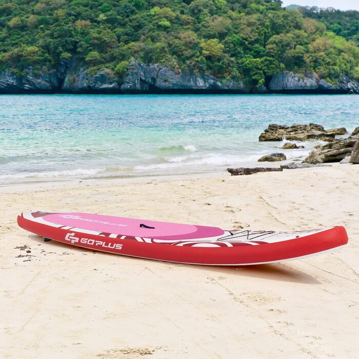 Надувна SUP-дошка COSTWAY 325x76x16 см, до 150 кг, з рюкзаком, насосом, регульованим веслом, страховочним шнуром, еластичним шнуром та ремкомплектом, рожева, без сидіння