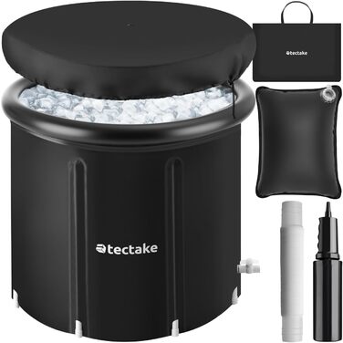 Тектейк® Ванна для криотерапії з кришкою, бак для крижаних ванн, ванна для криотерапії, бак для льоду, надувна ванна, складана ванна для дорослих для холодової терапії та спортсменів - Ø 90 x 75 см