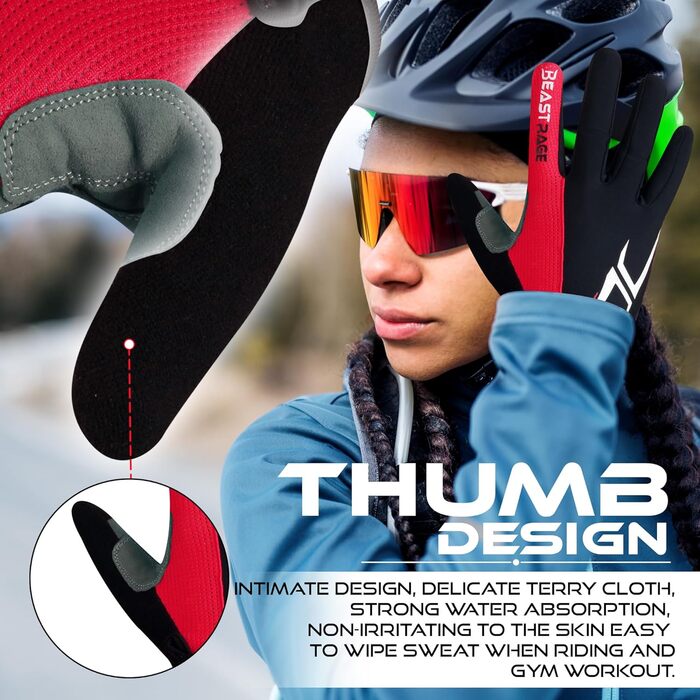 Велосипедні рукавички BEAT RAGE з напівпальцями для чоловіків та жінок, гелеві, протиковзкі, амортизуючі, для важкої атлетики, фітнес-студії, дихаючі, для гірського велосипеда (MTB), (XL, Червоний)
