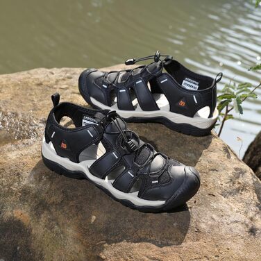 Чоловічі сандалі AX BOXING для трекінгу та спорту, літні, на липучках, дихаючі, чорні, розмір 44 EU